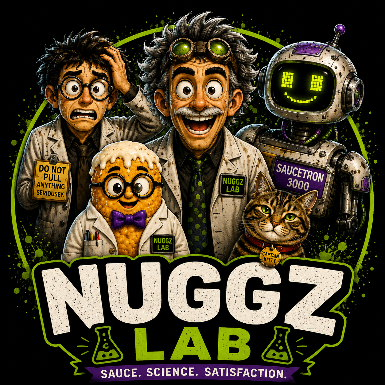 NUGGZ Lab — Dr. Nuggenstein, Igor Nugg, Saucetron 3000, Nugbert and Captain Kitty